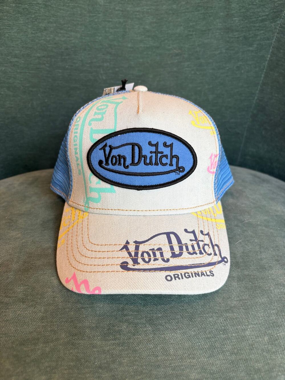 Stylish Von Dutch Trucker Hat - Blue Mesh & White Front